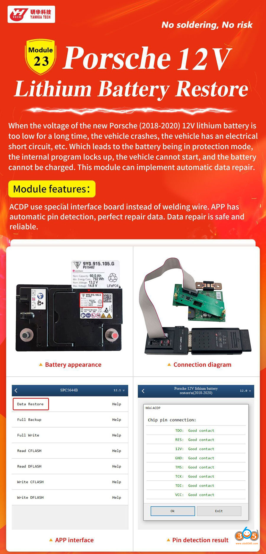 Yanhua Mini Acdp Repair Porsche 12 V Lithium Battery