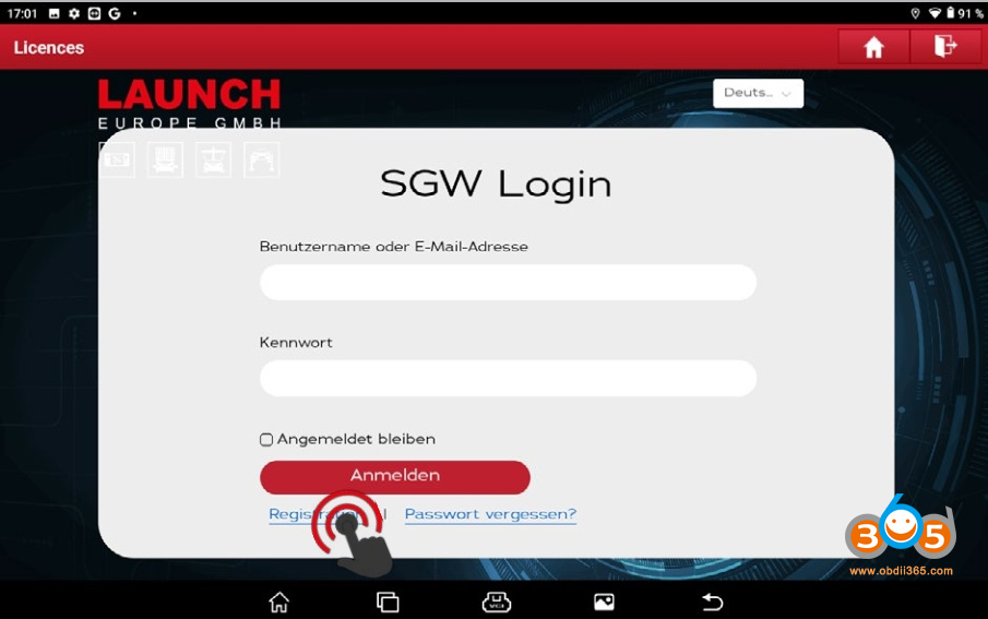 Register European Fca Sgw For Launch X431 2
