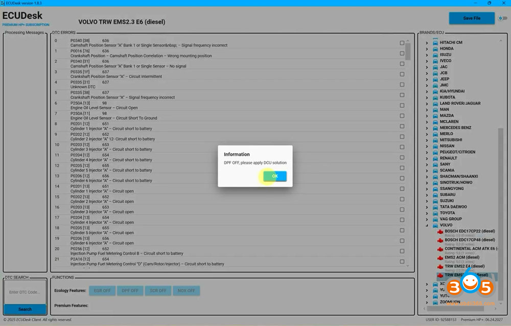 ECUDesk Volvo TRW EMS 2 DPF SCR EGR NOx DTC OFF 2 ECUDesk Volvo TRW EMS 2 DPF SCR EGR NOx DTC OFF 2