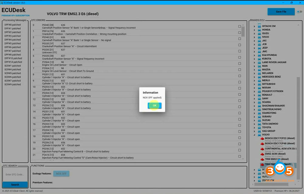 ECUDesk Volvo TRW EMS 2 DPF SCR EGR NOx DTC OFF 5 ECUDesk Volvo TRW EMS 2 DPF SCR EGR NOx DTC OFF 5